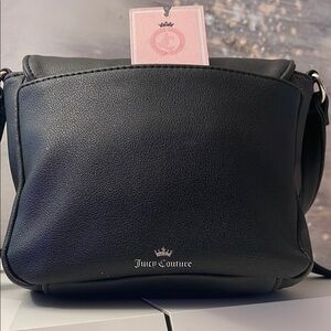 Juicy Couture Black Leather Crossbody Bag with Flap Design